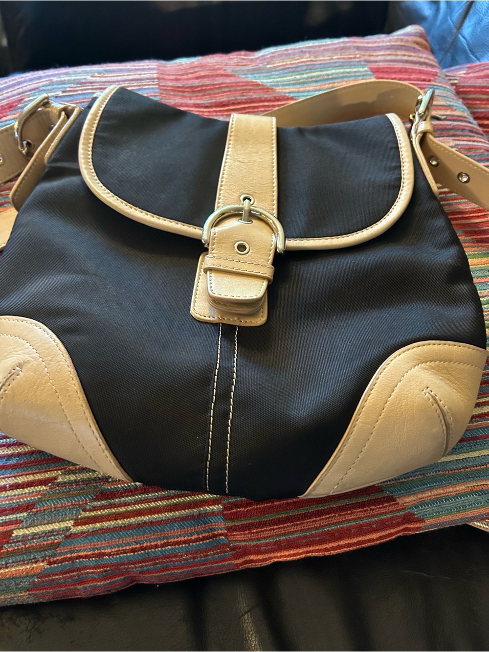 Danier Black and Tan Two-Tone Shoulder Bag